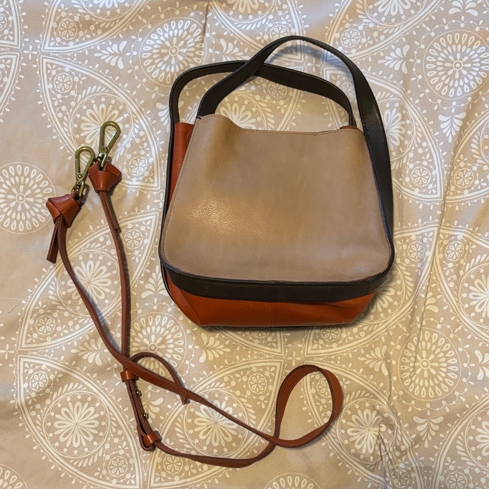 Madewell Two-Tone Leather Crossbody Bag in Taupe, Rust & Black